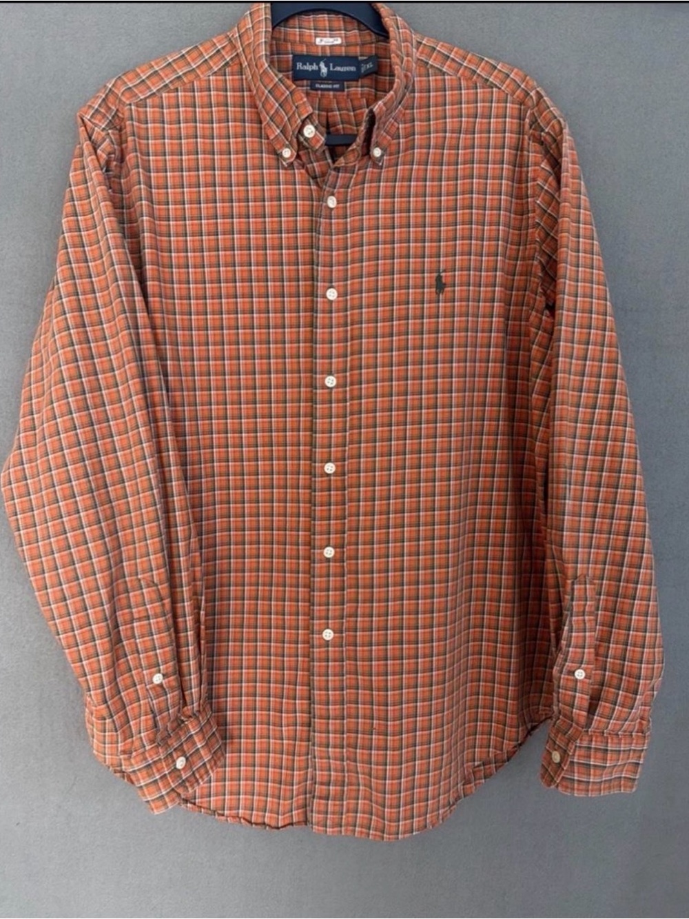 Ralph Lauren Classic Fit Plaid Button Down Shirt Orange Green XL Gorpcore